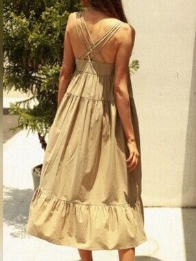 NWT - Lyocell Cotton FrieeahBoutique Khaki Cross-Back Midi Sundress - Size L